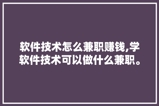软件技术怎么兼职赚钱,学软件技术可以做什么兼职。 软件技术