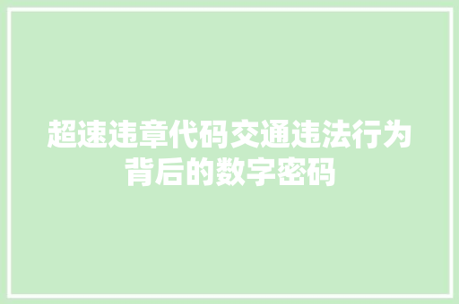 超速违章代码交通违法行为背后的数字密码