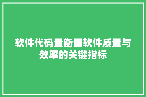 软件代码量衡量软件质量与效率的关键指标