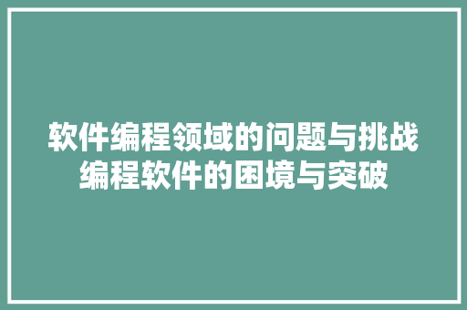 软件编程领域的问题与挑战编程软件的困境与突破