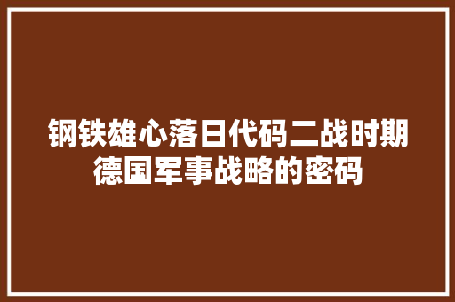 钢铁雄心落日代码二战时期德国军事战略的密码