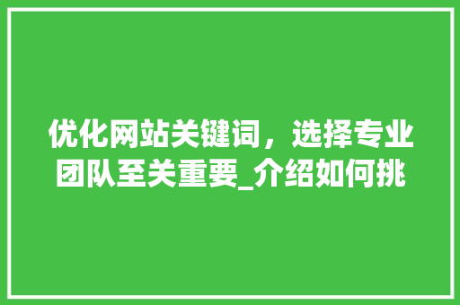 优化网站关键词，选择专业团队至关重要_介绍如何挑选最佳服务