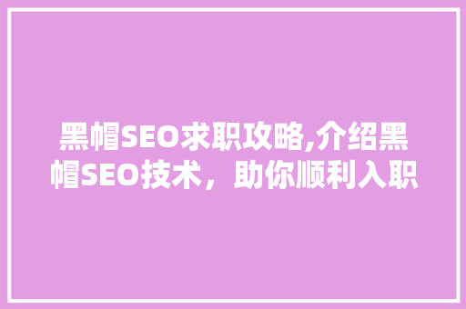 黑帽SEO求职攻略,介绍黑帽SEO技术，助你顺利入职心仪企业