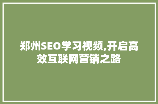 郑州SEO学习视频,开启高效互联网营销之路