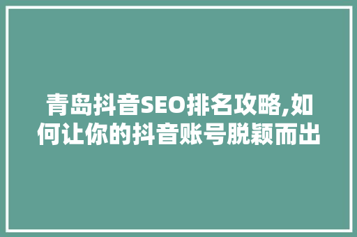 青岛抖音SEO排名攻略,如何让你的抖音账号脱颖而出