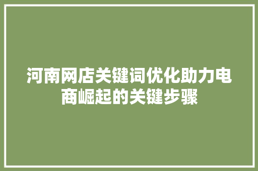 河南网店关键词优化助力电商崛起的关键步骤