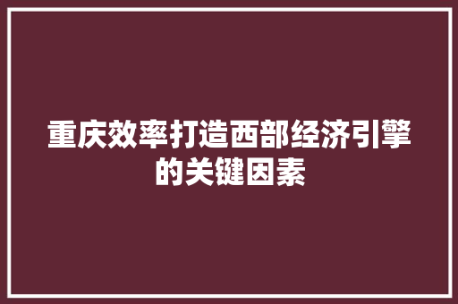 重庆效率打造西部经济引擎的关键因素
