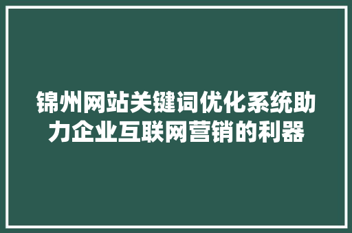 锦州网站关键词优化系统助力企业互联网营销的利器